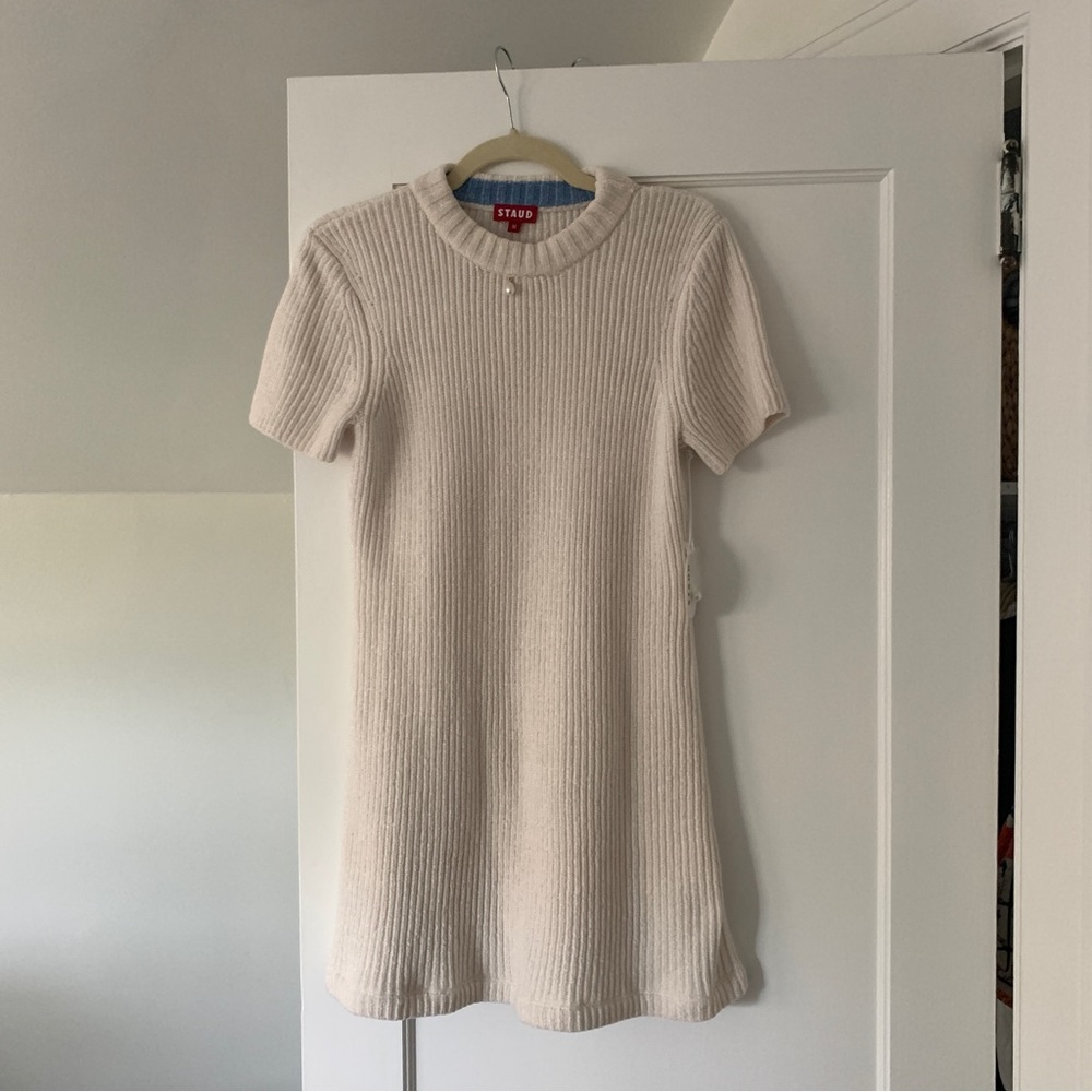 STAUD Dylan Ribbed Chenille Sweater Mini Dress in CREAM NEVER WORN